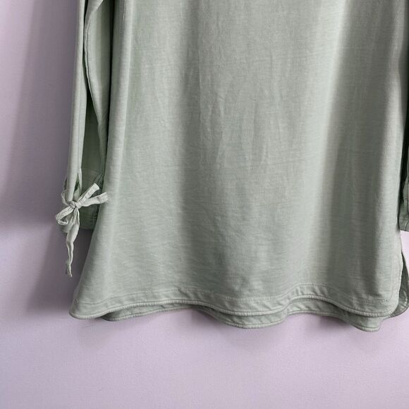 Soft Surroundings Sweatshirt M Seafoam Green Tie Cuffs Boat Neck Beachy Top - Picture 4 of 10
